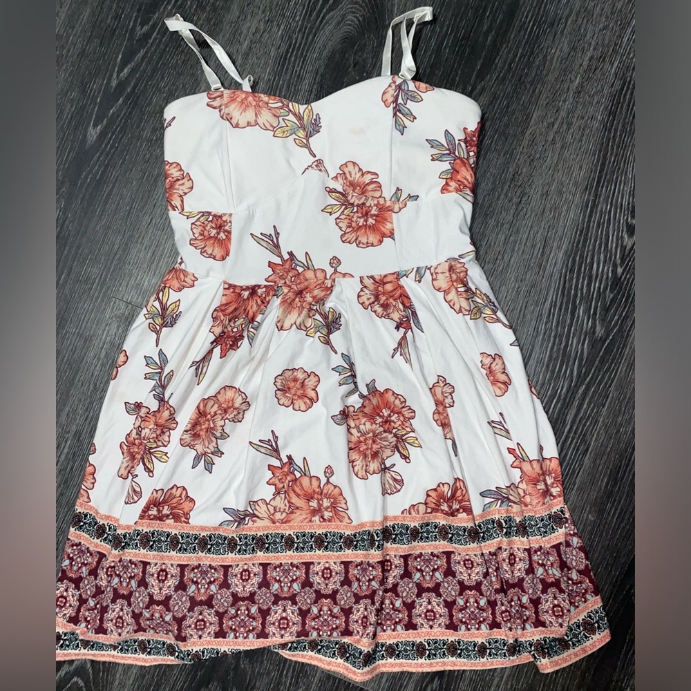 No Boundaries White and Orange Floral Strapless Dress